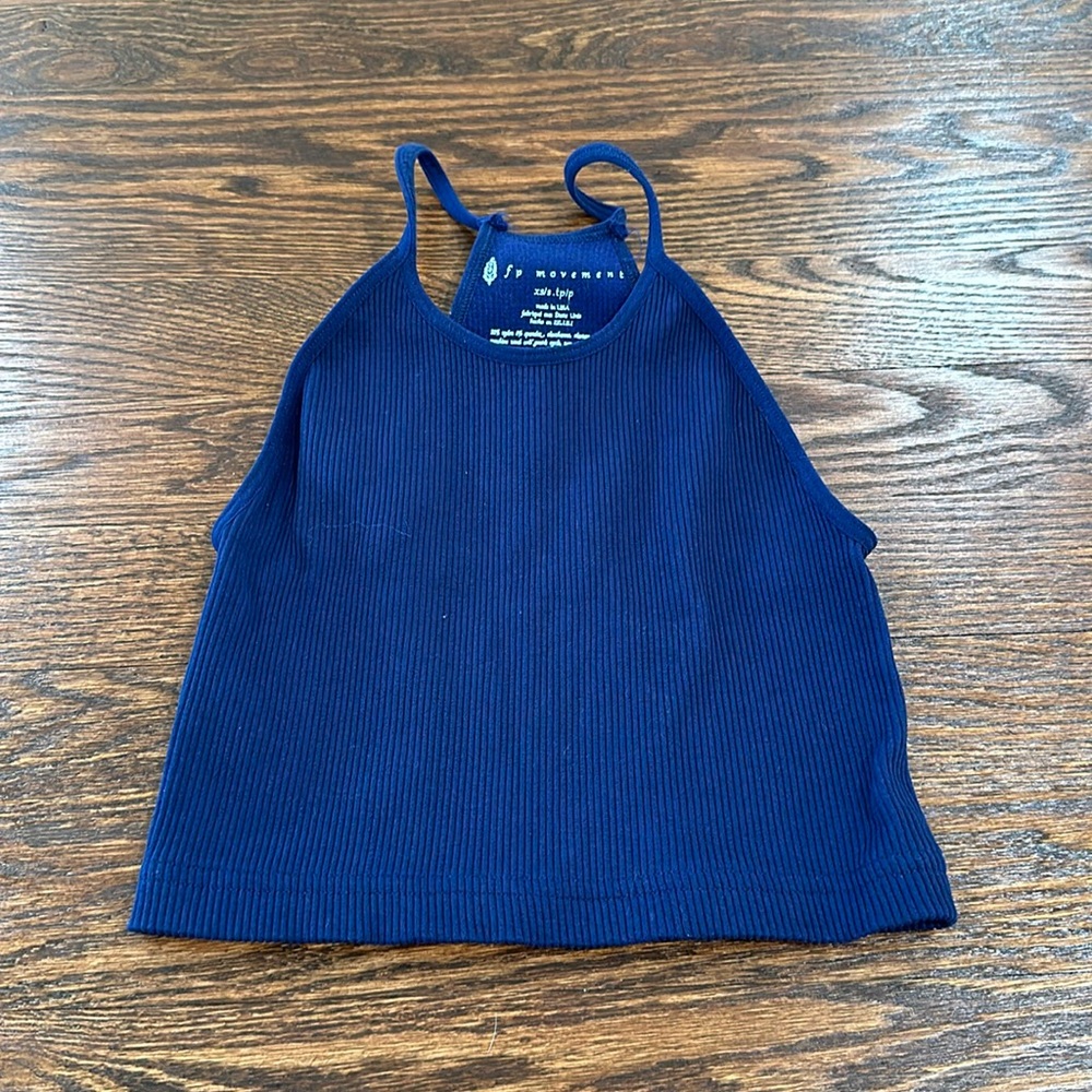 Free people movement navy blue ribbed crop top